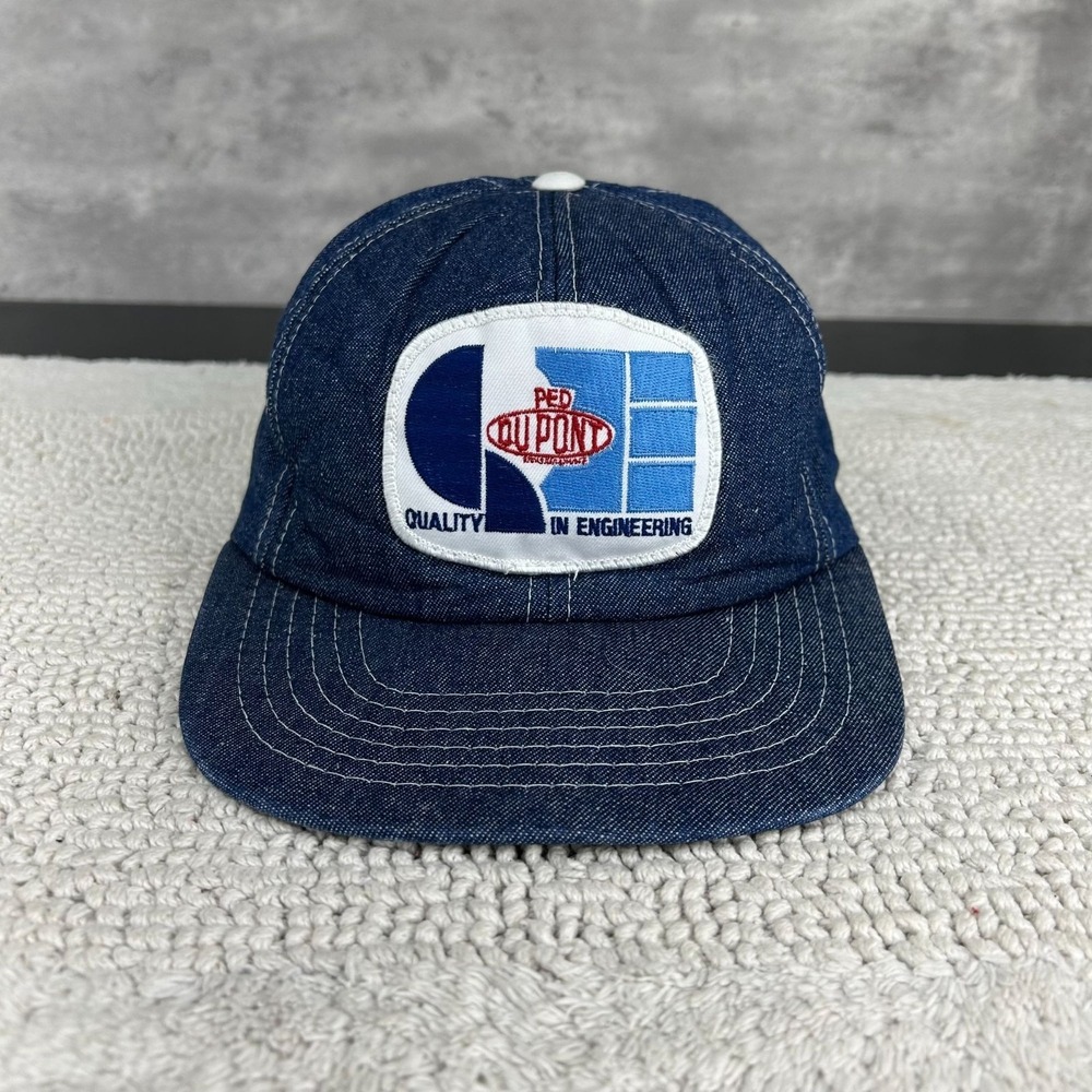 Vintage Dupont Snapback Trucker Hat OSFA Patch Cap Denim Workwear Blue Jean